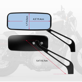 DREAMIZER mirror size comparison next to a rider hand for scale