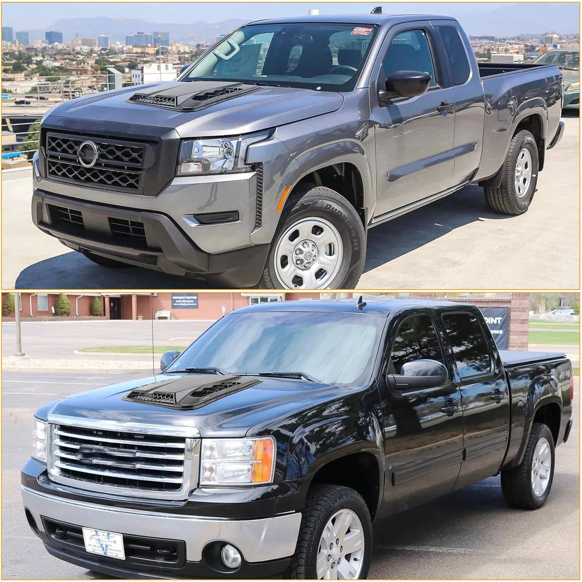 DREAMOTOR hood scoop mounted on truck demonstrating aggressive look and airflow benefit