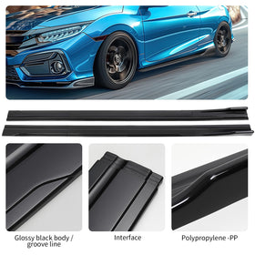 DREAMOTOR side skirts with tape measure showing 86.6 inch length for fit planning