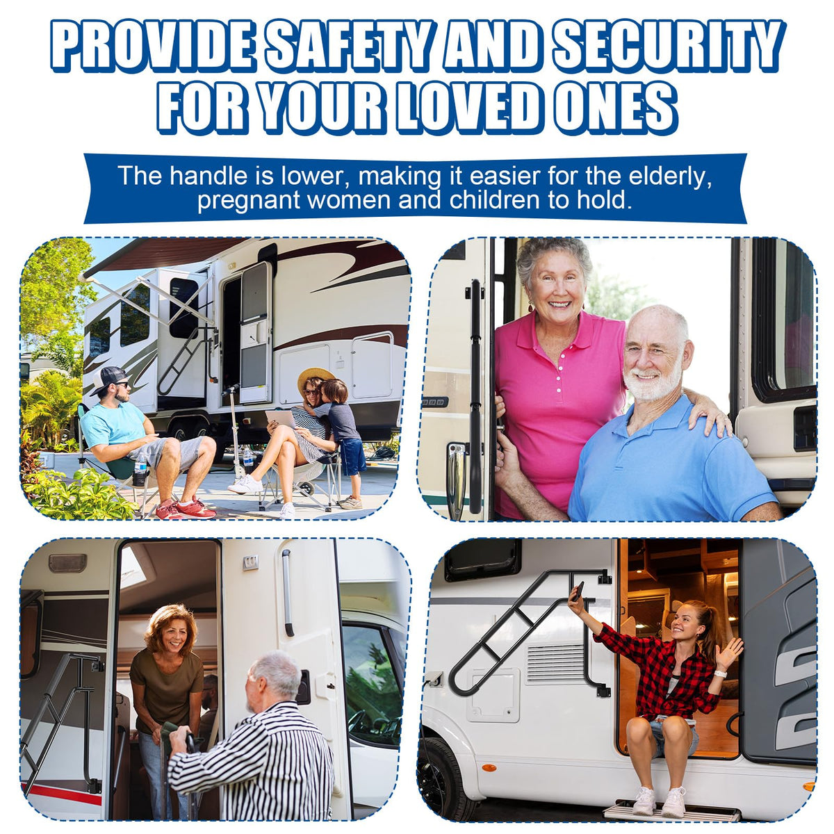 Dreyoo lifestyle shot at camper entry showing family-friendly support and confidence benefit