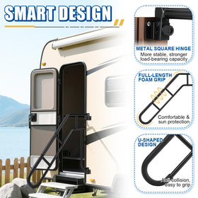 Dreyoo next to RV step for scale showing extended reach for stable entry benefit