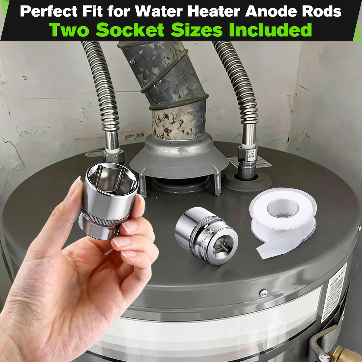 Dreyoo socket in use on a water heater showing easy access advantage