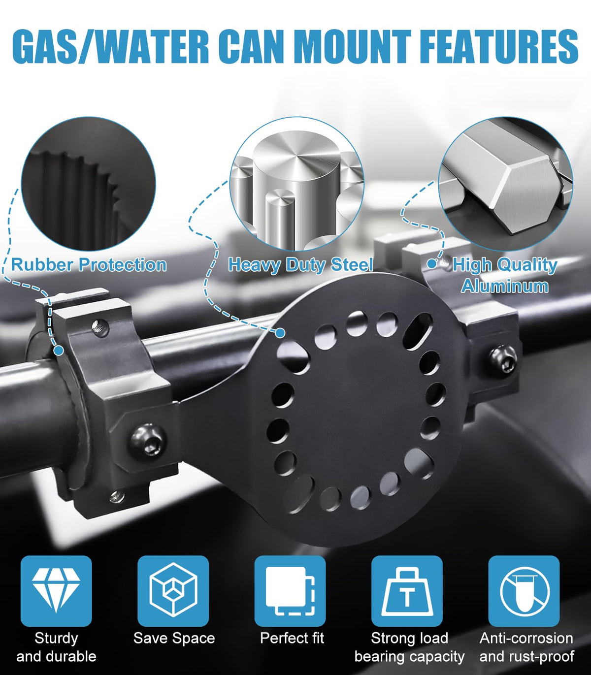 Drieaco aluminum bracket clamped to roll bar providing stable mount benefit