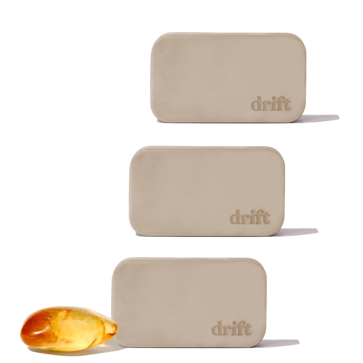 drift front packaging showing three amber refill stones and brand clarity