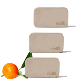 drift front packaging showing three grove scent refill blocks and benefits