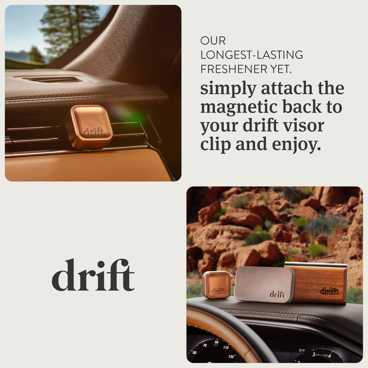 drift refill next to coin for scale, illustrating compact size and travel-ready convenience