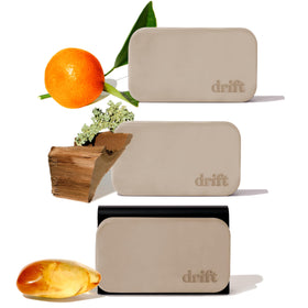 drift stone front packaging showing three sealed blocks and metal clip, clear starter kit benefit