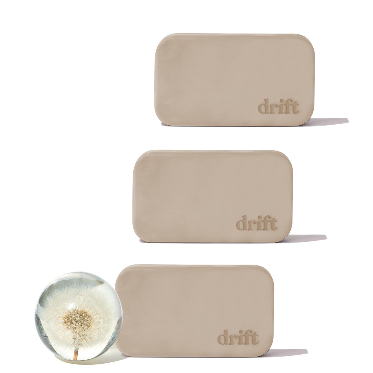 drift front package showing three teak scent refills and benefit steady fragrance