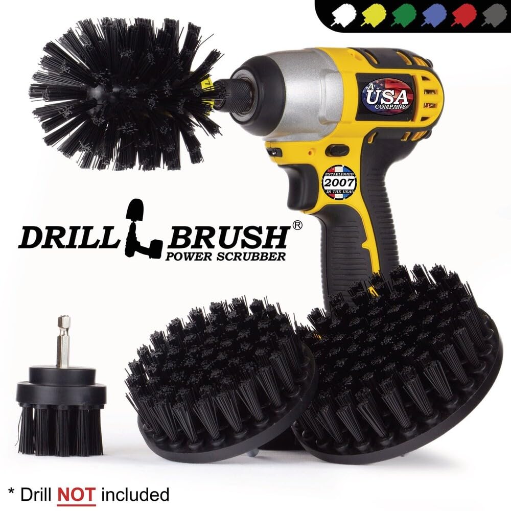 Drillbrush before and after grill grates demonstrating powerful grease removal