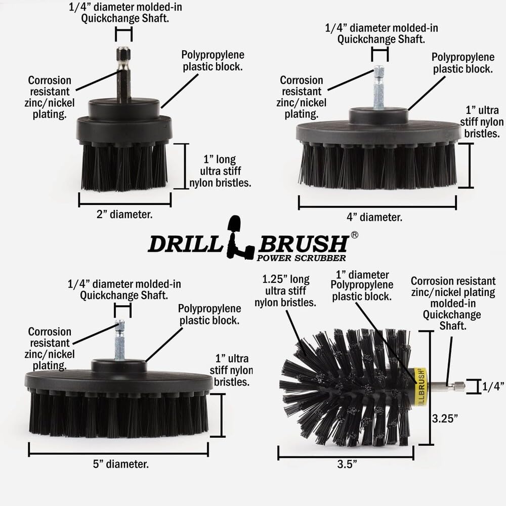 Drillbrush steel shaft and chuck detail proving quick-change compatibility