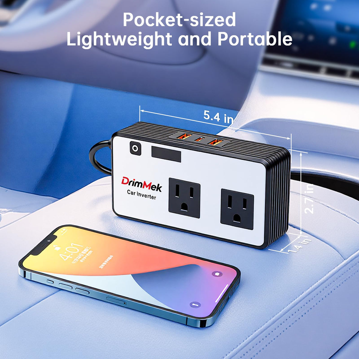 DrimMek next to a smartphone for size comparison highlighting compact portability