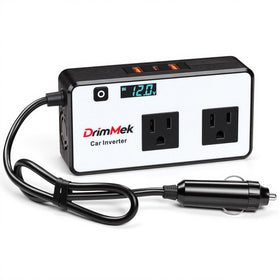 DrimMek front panel showing dual AC outlets and three USB ports for versatile charging