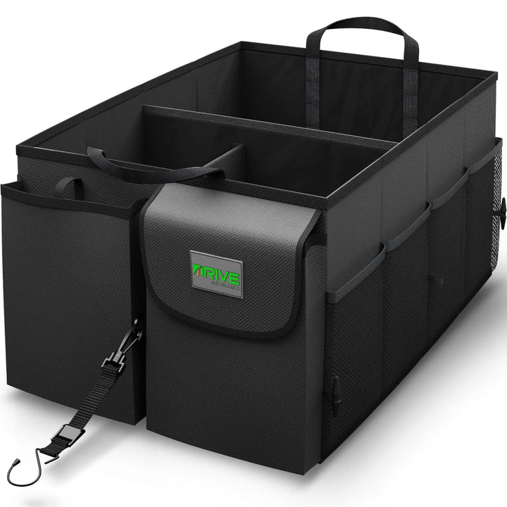 DRIVE front view of organizer showing sleek black storage and quick access benefit