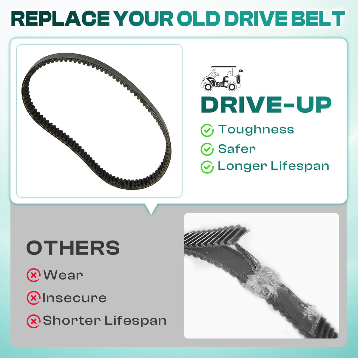 DRIVE UP label with OEM numbers highlighting correct part identification