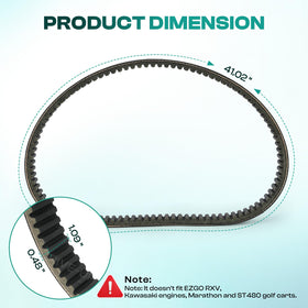 DRIVE UP belt alongside ruler illustrating precise measurements for fitment