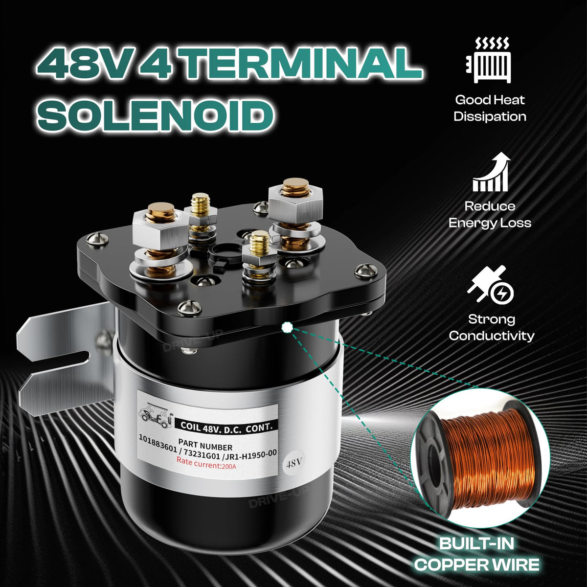 DRIVE UP solenoid terminal detail highlighting four terminals for secure connections