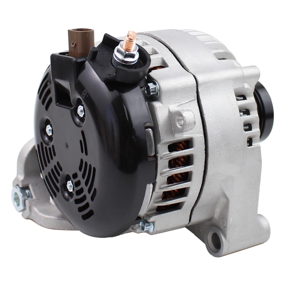 DriveFix alternator installed in BMW engine bay demonstrating direct-fit replacement benefit
