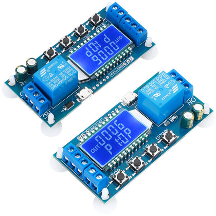 DROK timer relay front panel showing buttons and LCD for easy setup