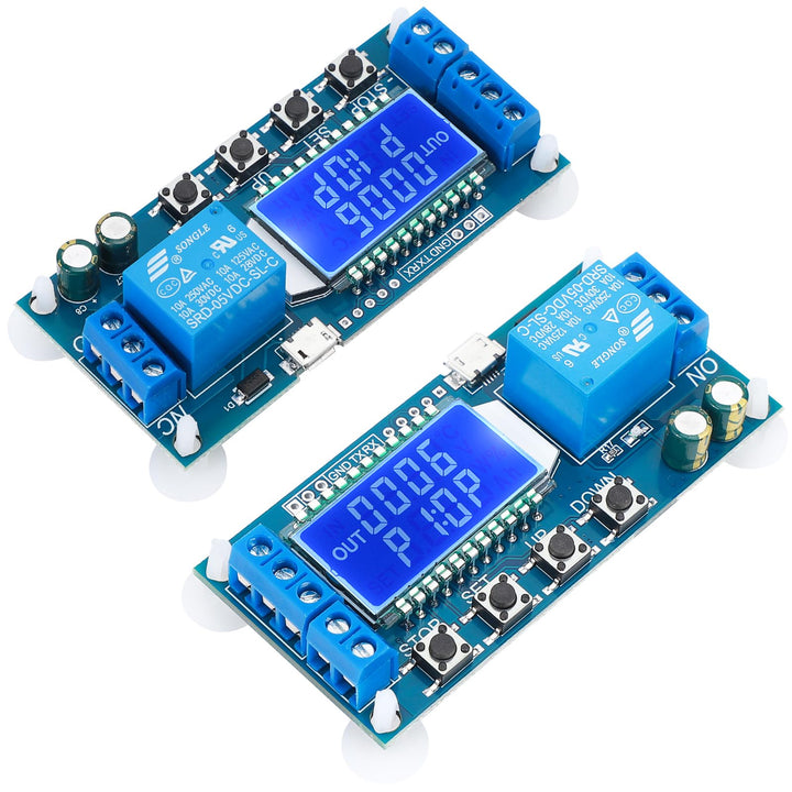 DROK timer relay front panel showing buttons and LCD for easy setup