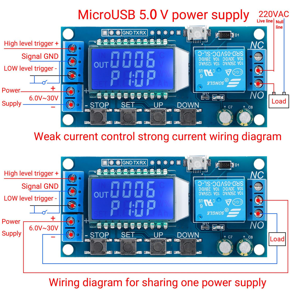 DROK terminal block and relay contacts detail for secure wiring benefit