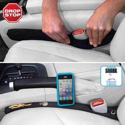 Drop Stop front view installed between seat and console showing protection