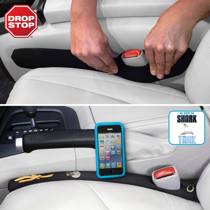 Drop Stop front view installed between seat and console showing protection