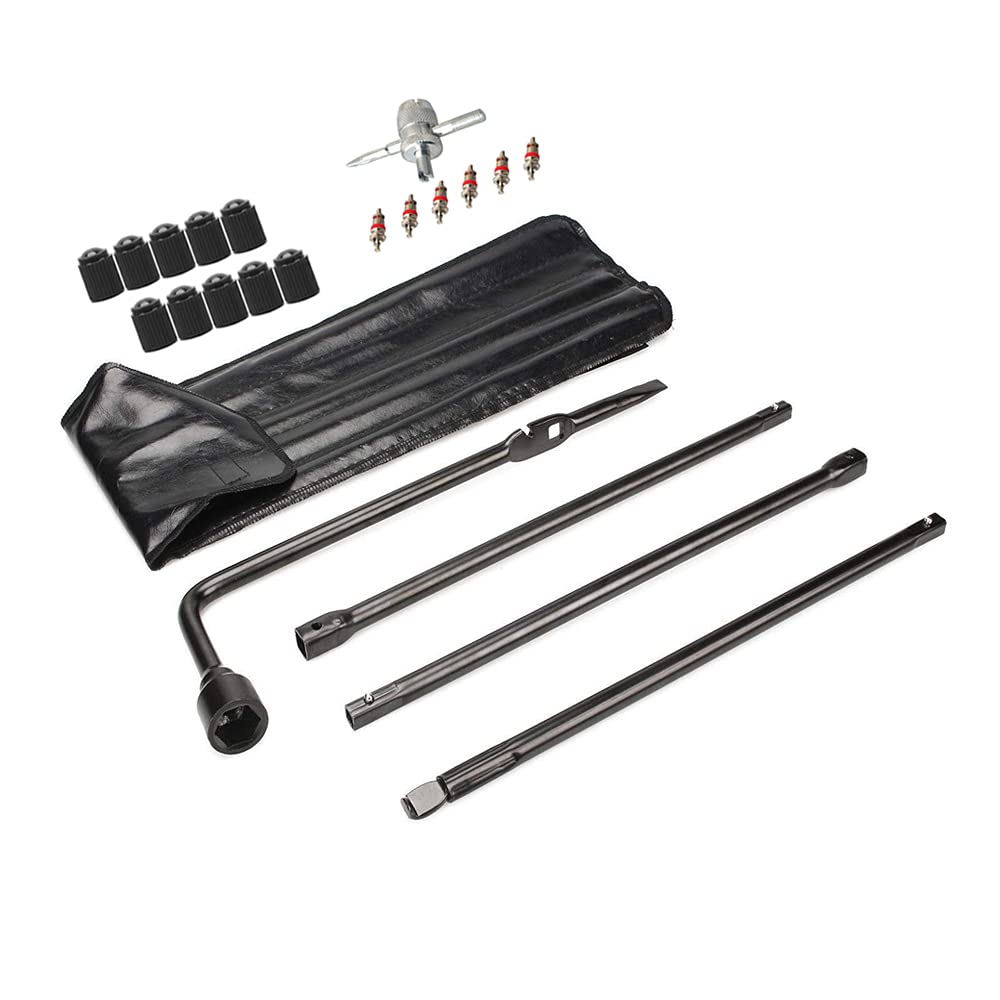 Dr.Roc front view of spare tire tool kit shows complete set for quick replacement