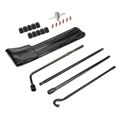 Dr.Roc spare tire tool kit front view showing compact bag and components for quick roadside use