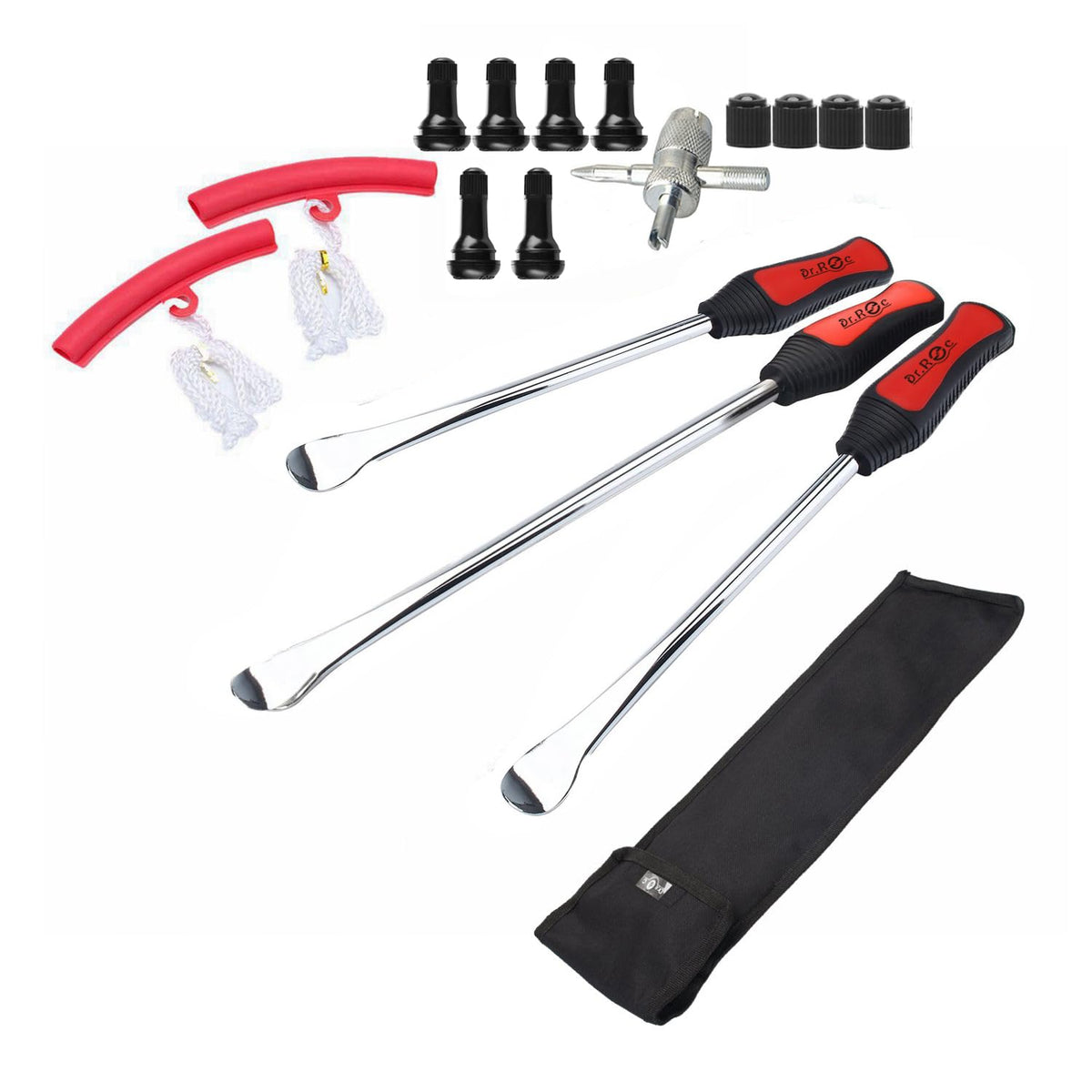 Dr.Roc front view of complete tire tool kit showing all components and portability benefit