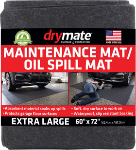 Drymate front view of full 60x72 mat protecting garage floor