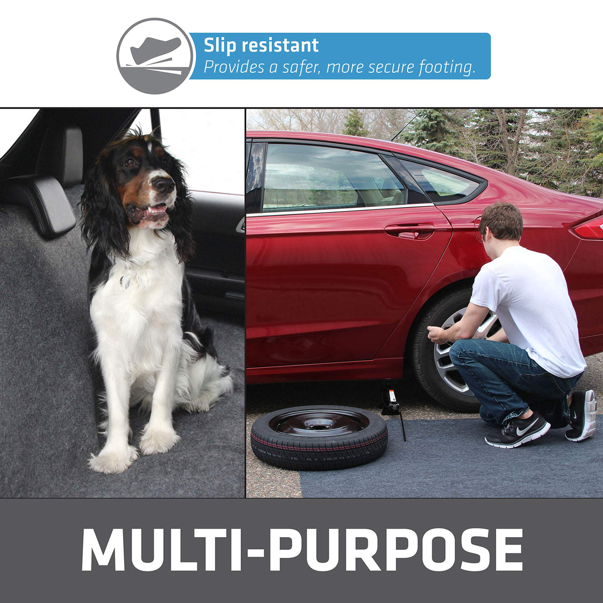 Drymate mat in use with a dog offering secure, washable protection