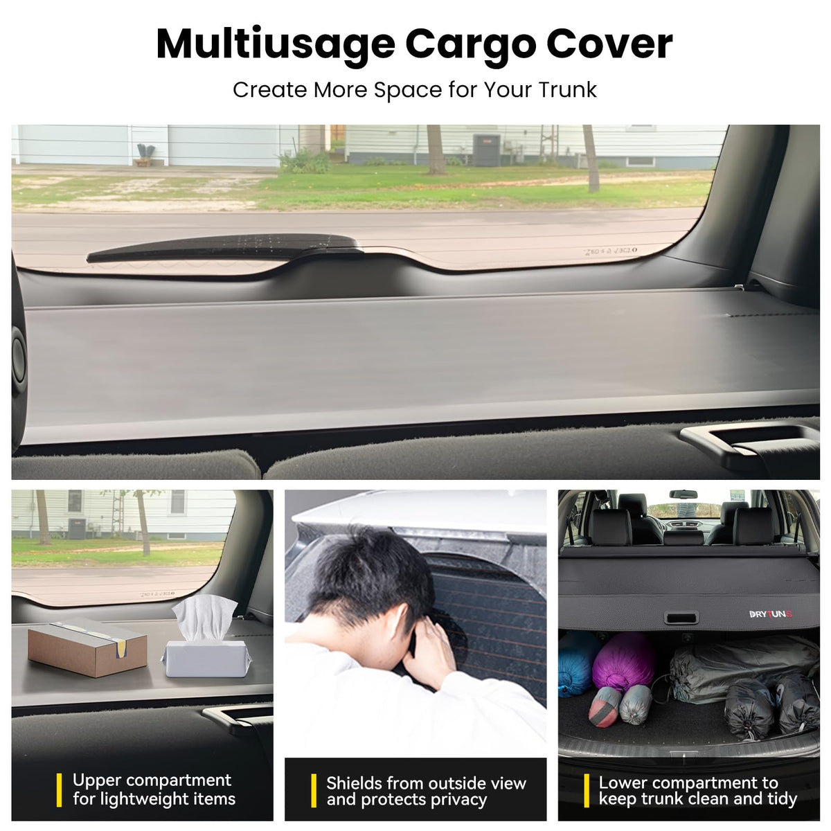 Drytuns fleece-covered end cap detail preventing noise and interior scratches