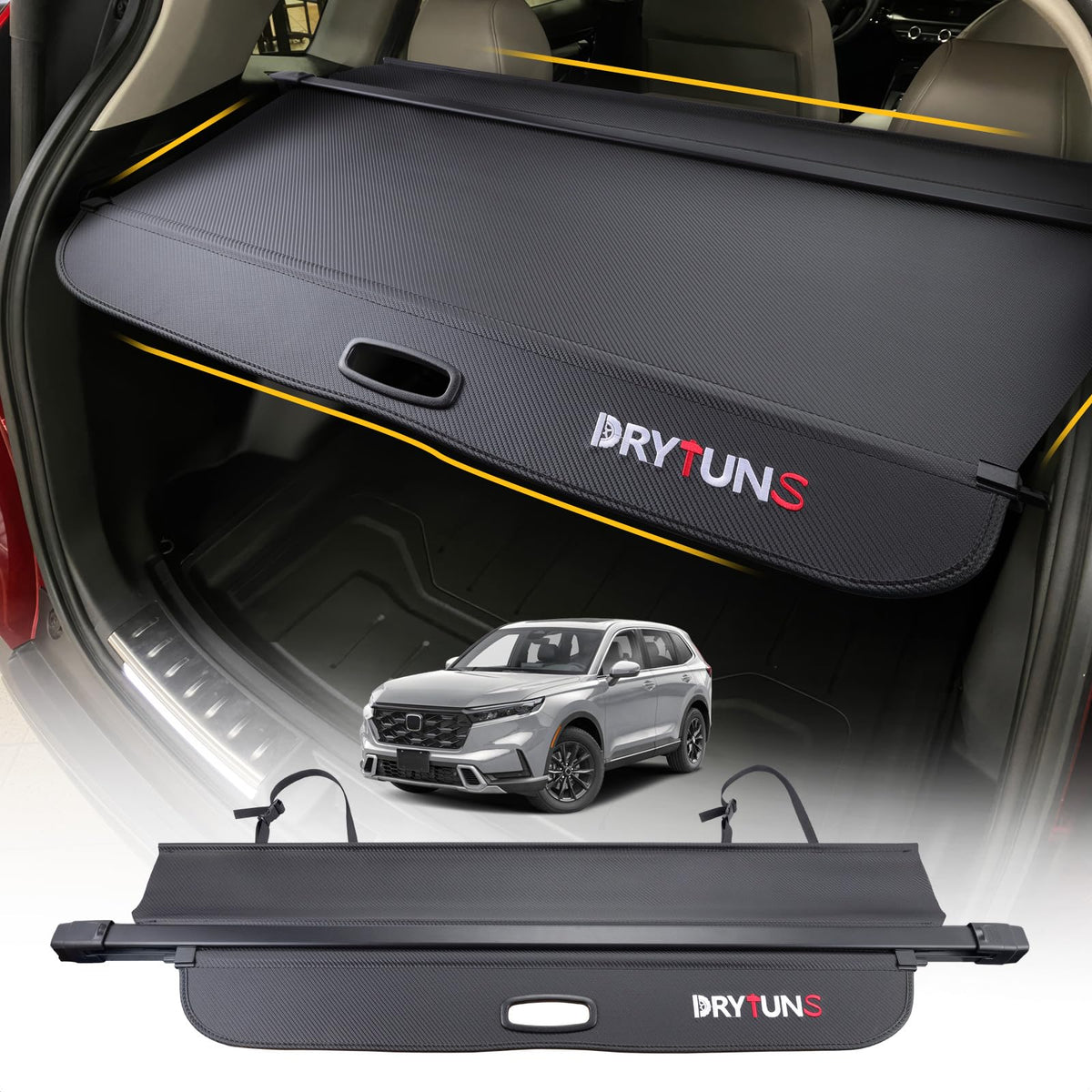 Drytuns front view installed on CRV trunk showing clean privacy