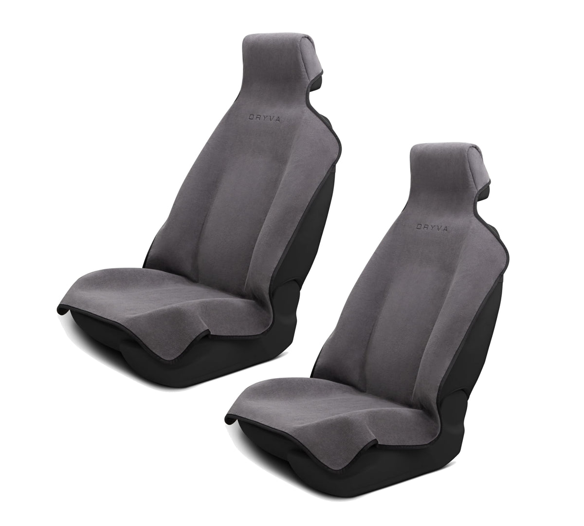 Dryva showing front view of gray seat cover protecting upholstery