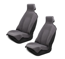 Dryva showing front view of gray seat cover protecting upholstery