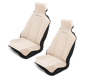 Dryva front view beige two-pack seat covers showing full coverage and neat appearance