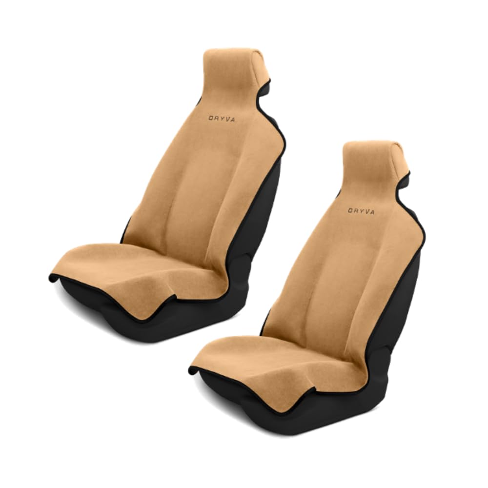 Dryva seat front view tan pack showing full seat protection and easy fit