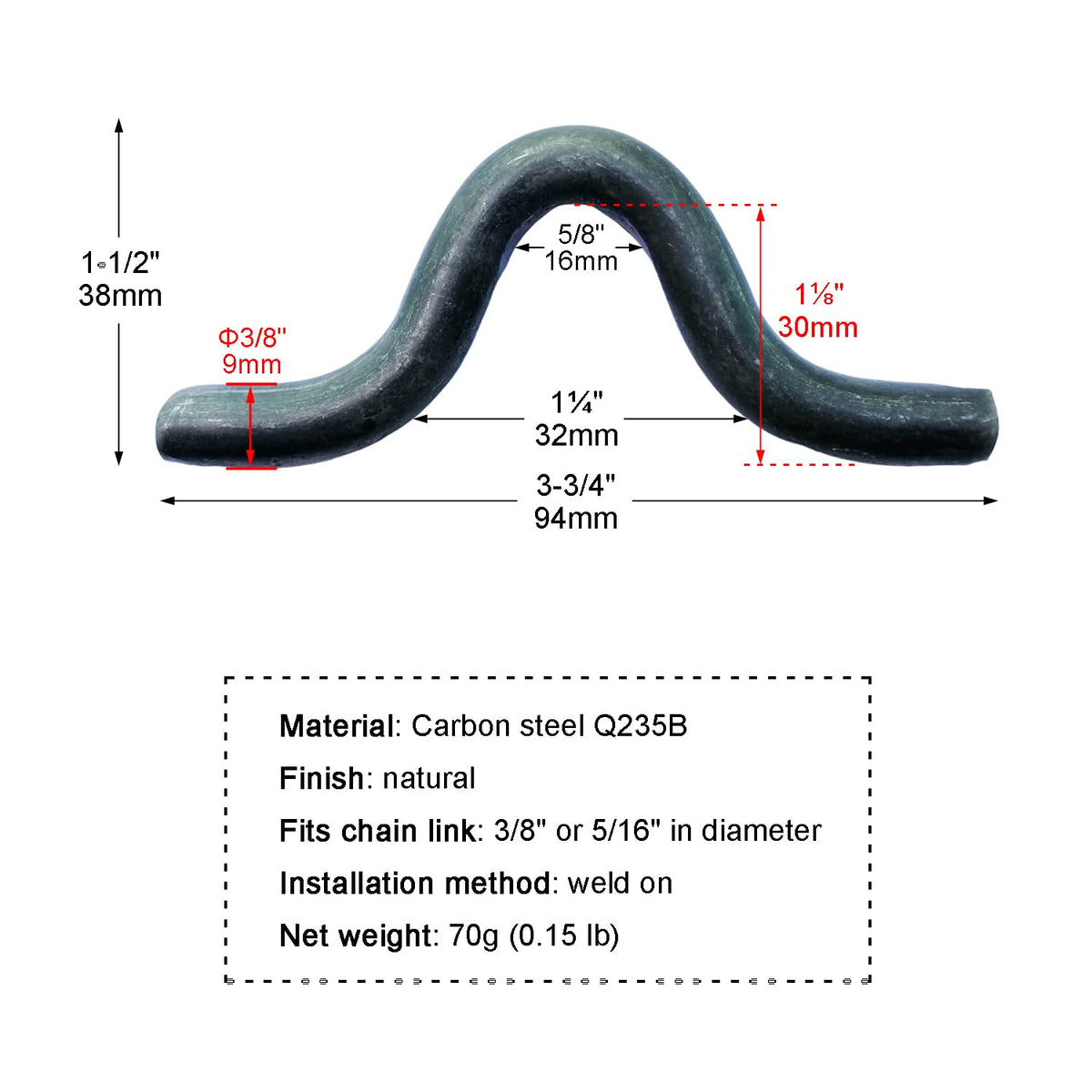 DSBGKJI close-up of rod and loop detail illustrating sturdy carbon steel construction