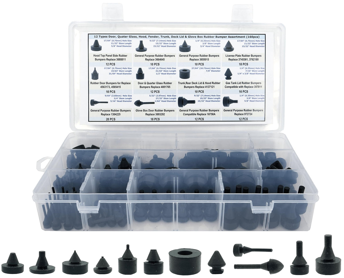 Dsnaduo front packaging showing complete 160-piece rubber bumper kit and clear labeling benefit: quick identification