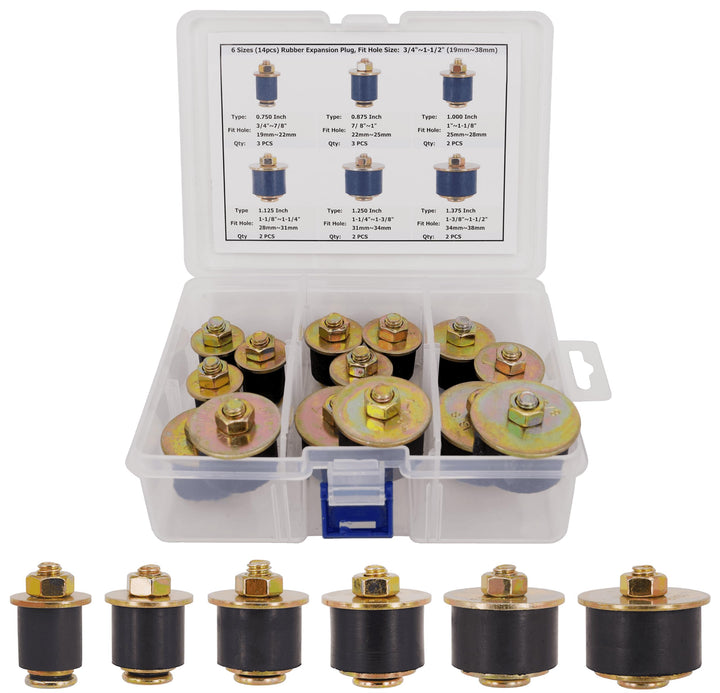 Dsnaduo front packaging showing 14-piece neoprene plug kit and size labels for quick selection