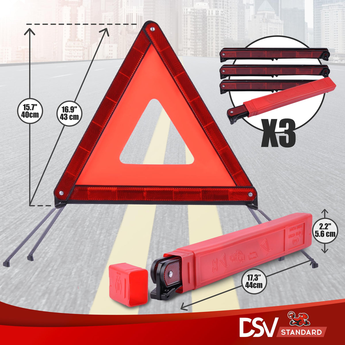 DSV Standard folded triangle inside compact case for easy storage