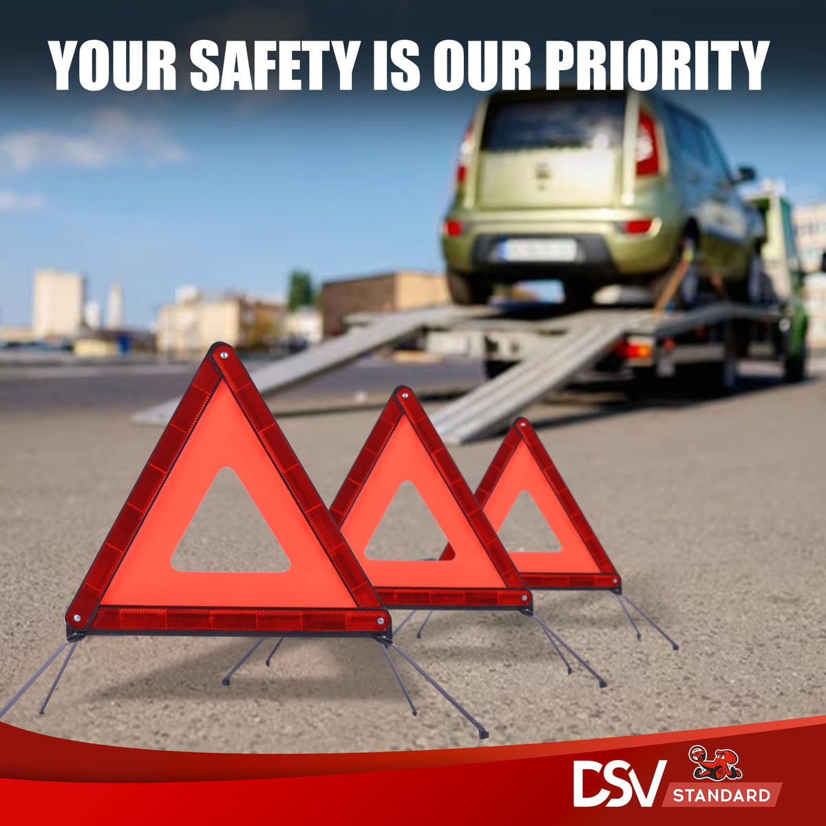 DSV Standard triangles placed on roadside warning approaching drivers early