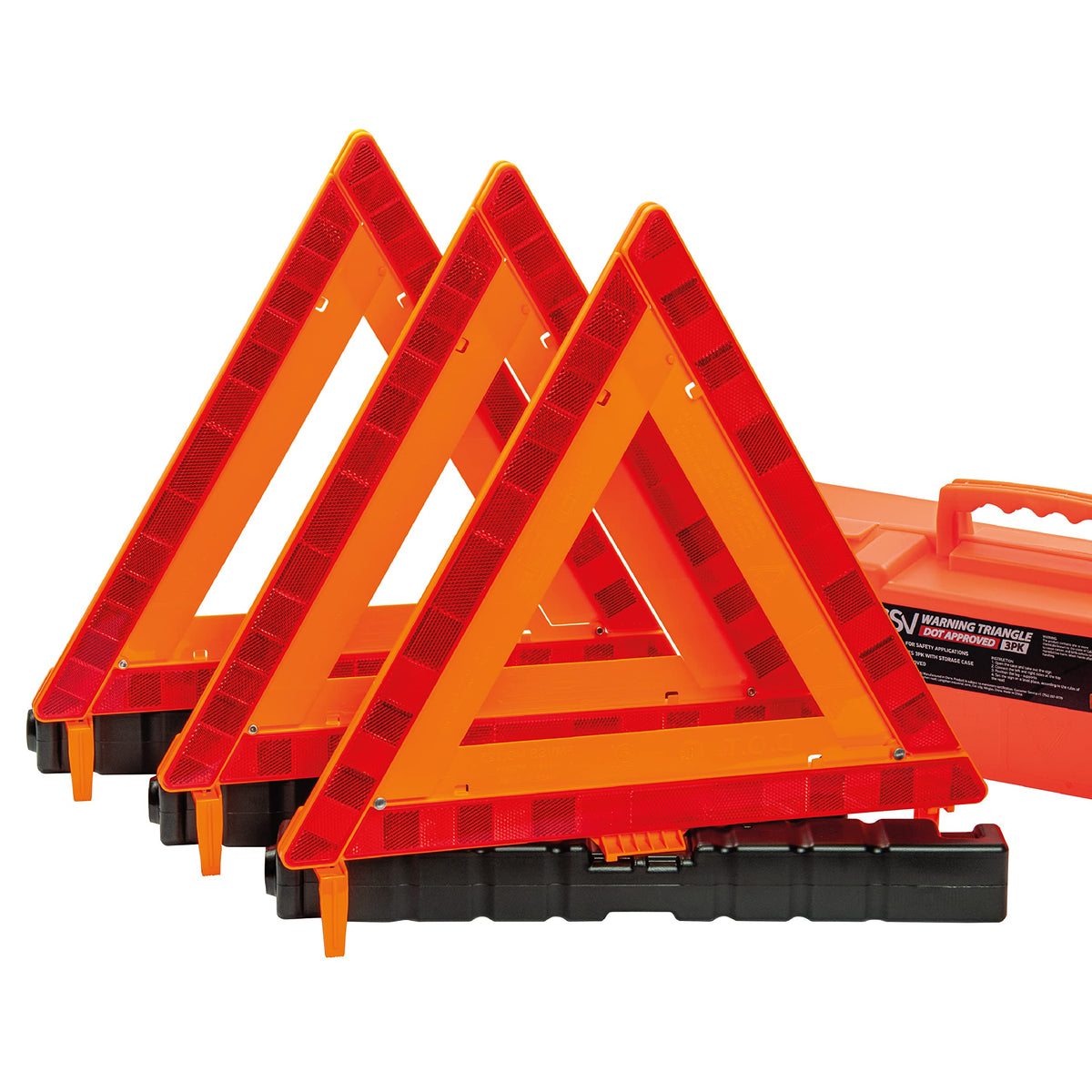 DSV Standard front packaging showing three reflective triangles and case for immediate roadside safety
