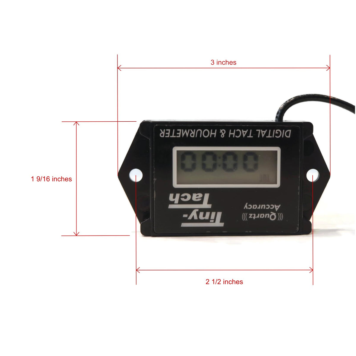 DTI Tiny Tach TT2B rear view with wiring terminals for simple ignition hookup benefit