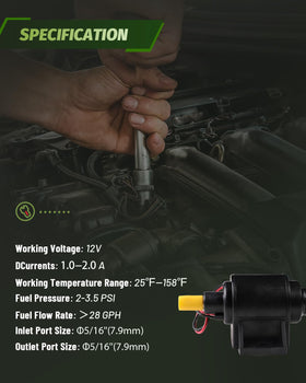 DTMAP side-mounted pump installed inline on fuel hose demonstrating steady flow benefit