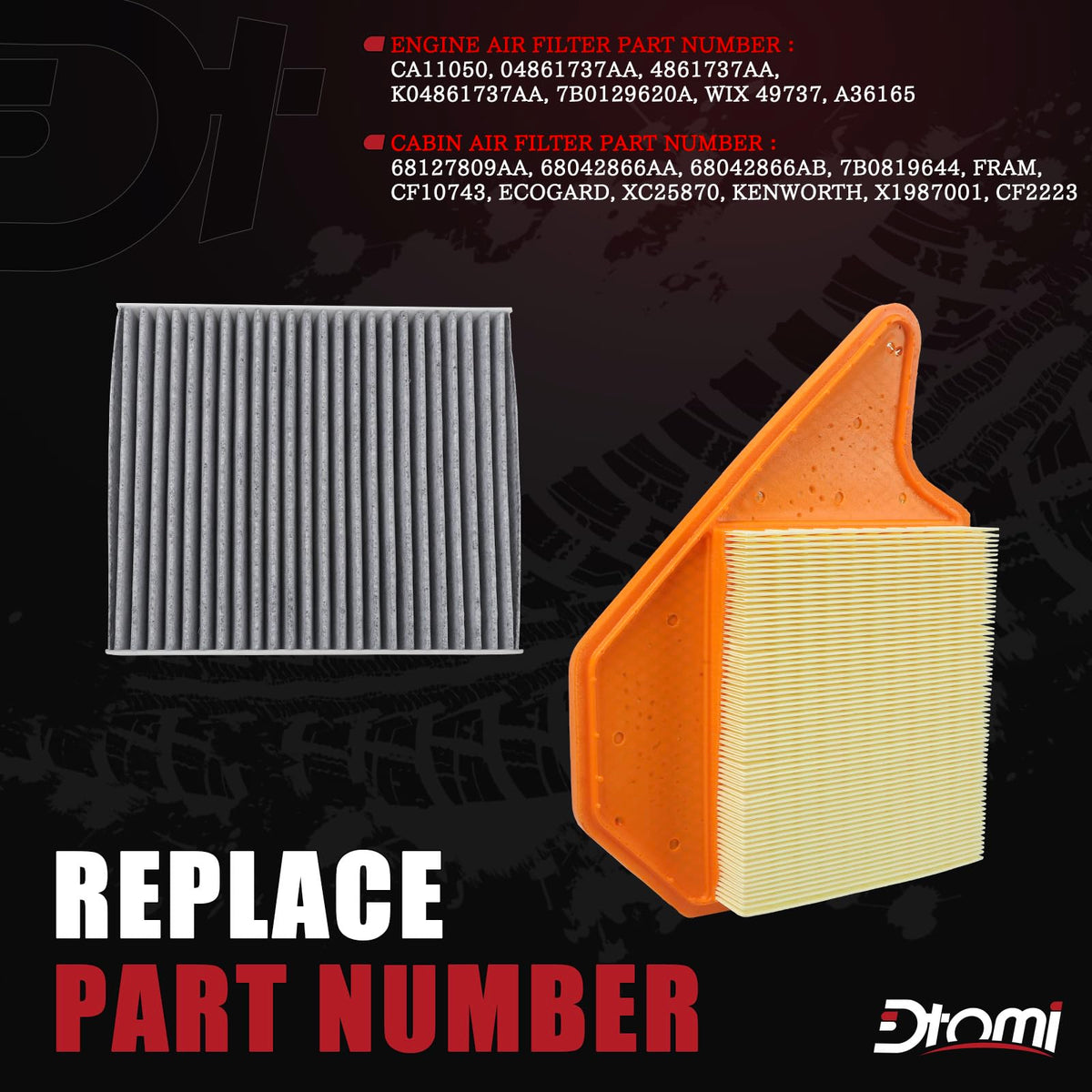Dtomi cabin filter front showing activated carbon layer for odor reduction and dust capture