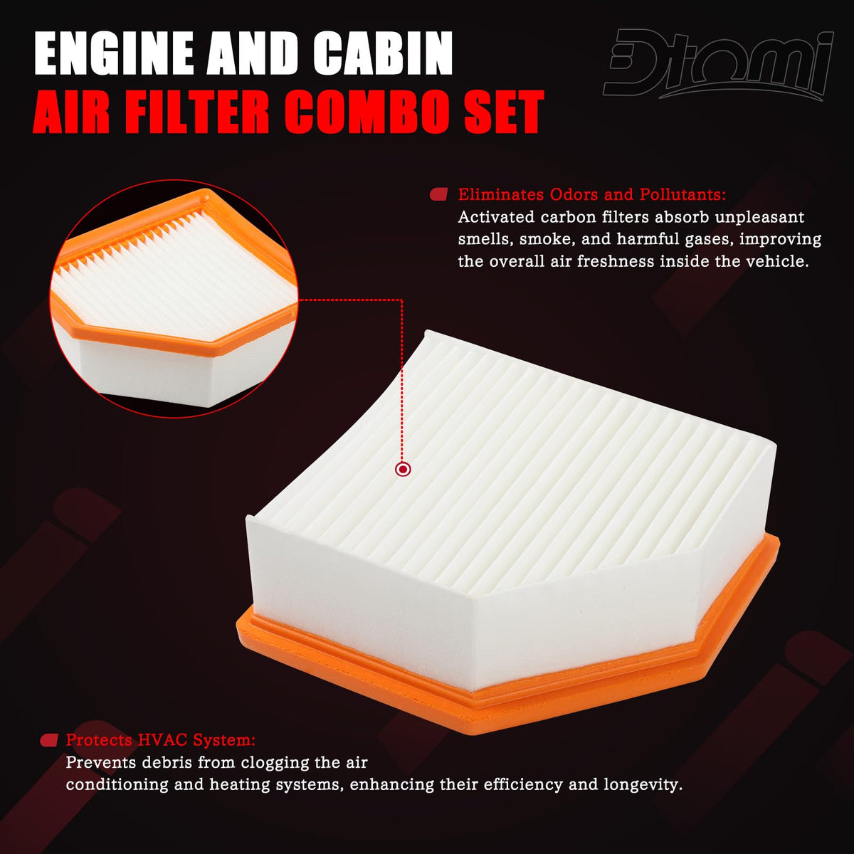 Dtomi engine filter edge seal detail illustrating secure sealing and dust control