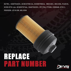 Dtomi filter element close-up showing filtration media for cleaner oil