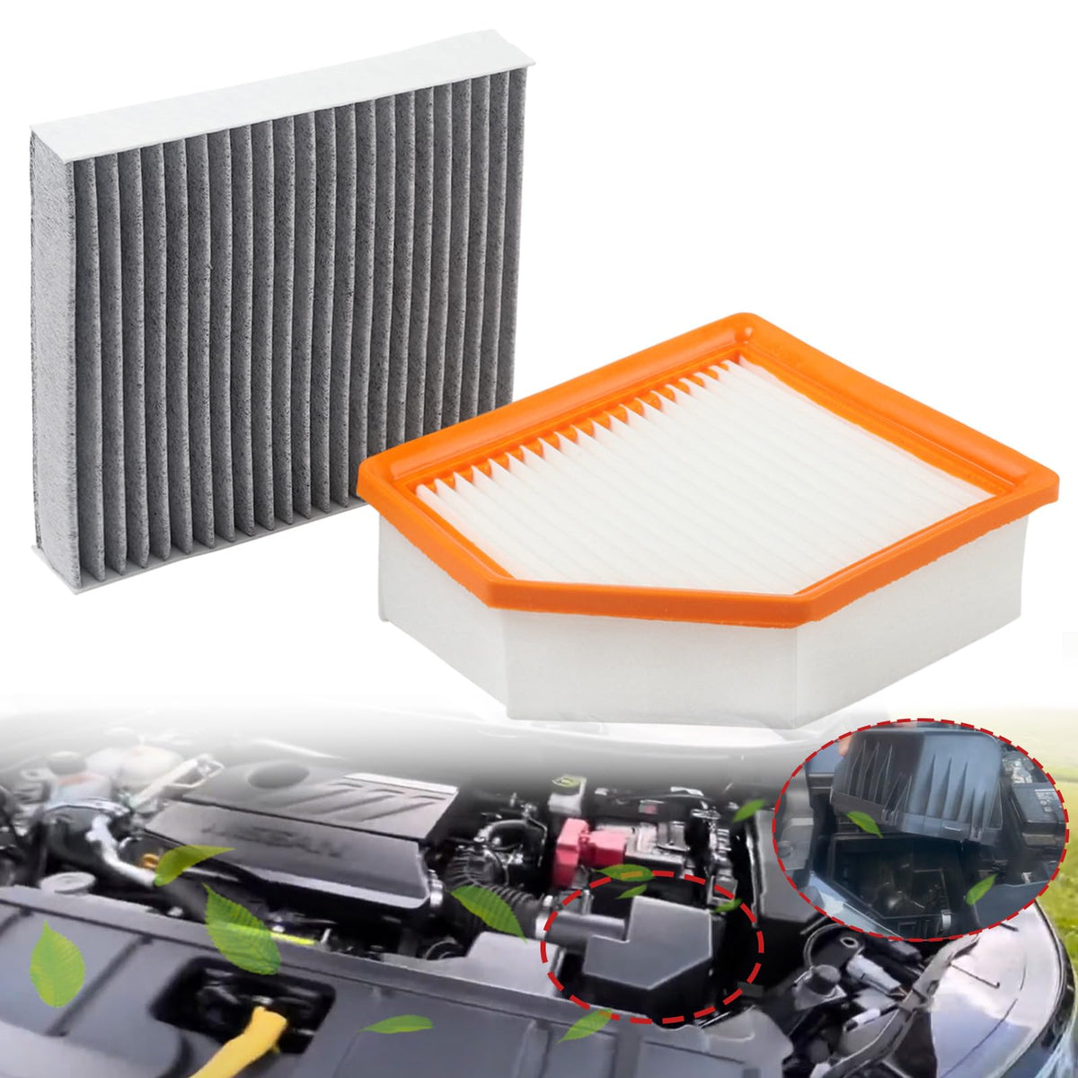 Dtomi front packaging showing engine and cabin filters for easy identification and fit