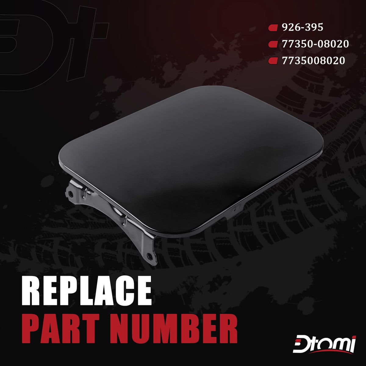 Dtomi fuel door hinge close-up highlighting sturdy metal mount and fit